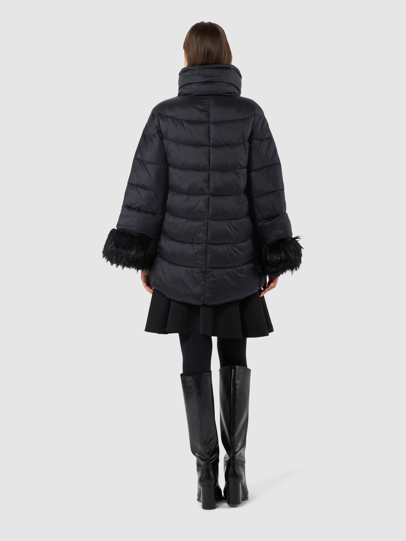 Down jacket with faux fur arm warmers image number 1