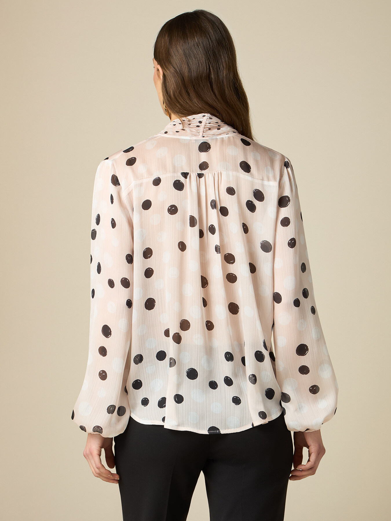 Patterned blouse with pleated scarf image number 1