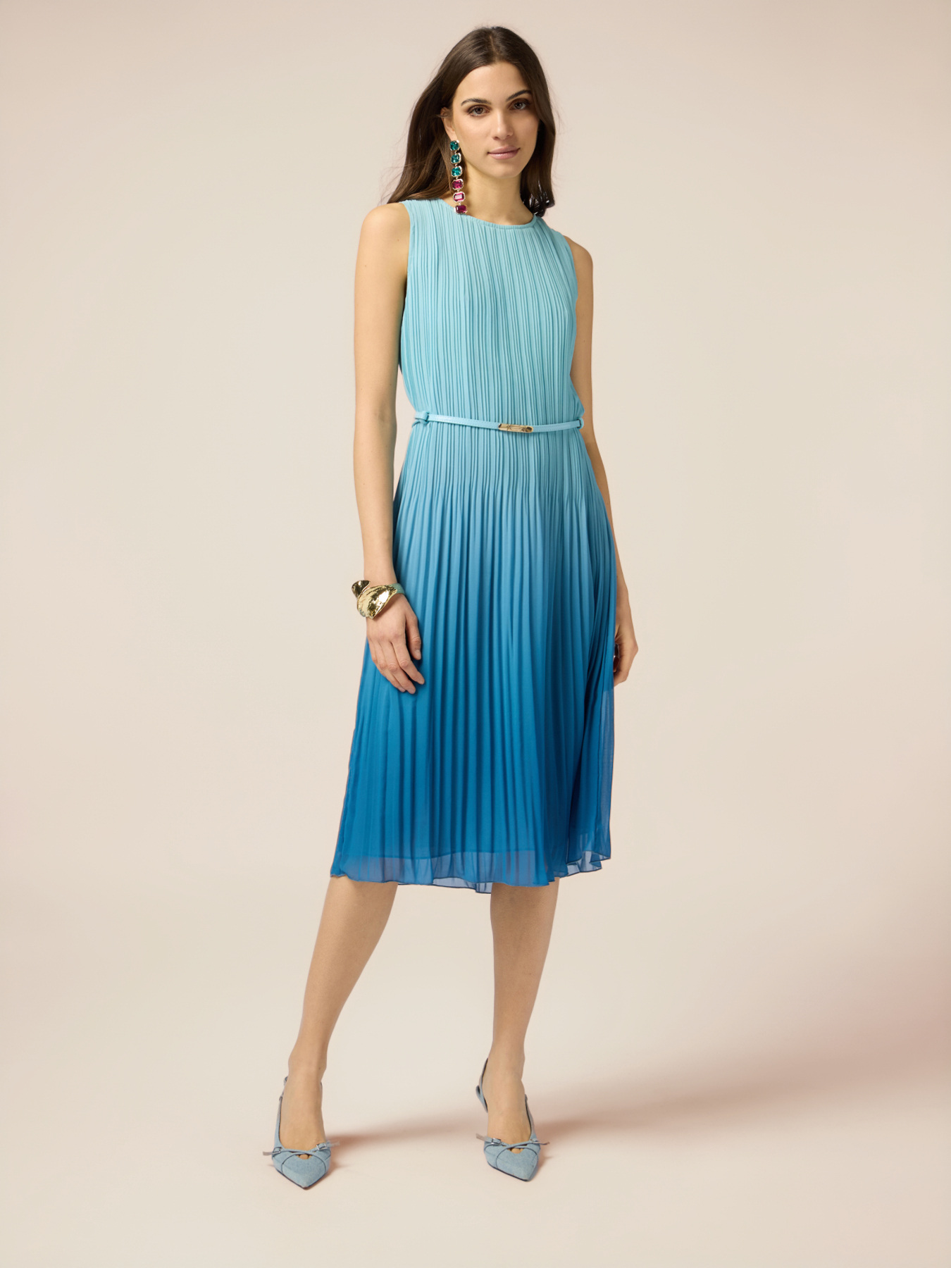 blue ombre pleated dress Plus Size Leaf Sequin V-Neck Midi Wedding Guest Dress with Tulle
