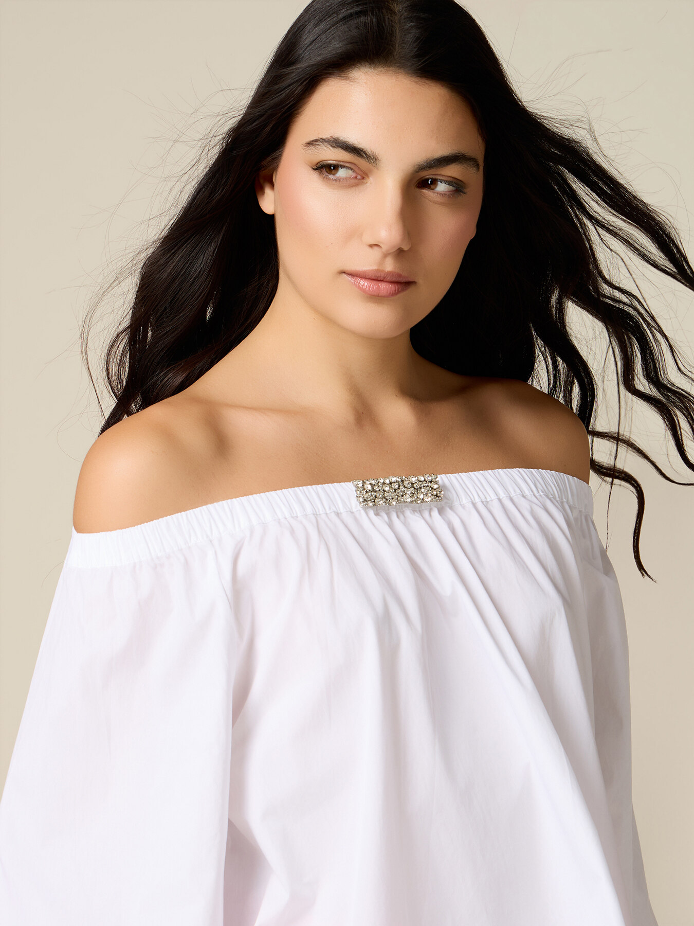 Off-shoulder blouse with jewel detail image number 2