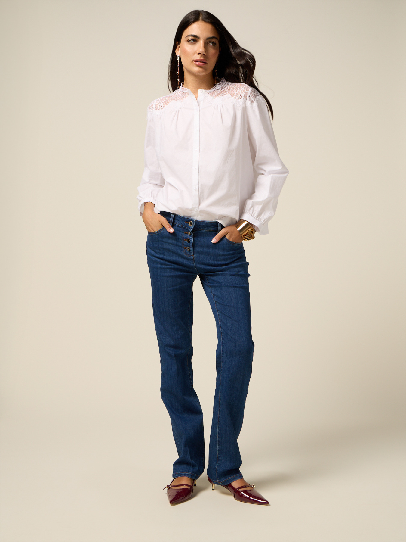 Jean regular en denim avec boutons image number 0