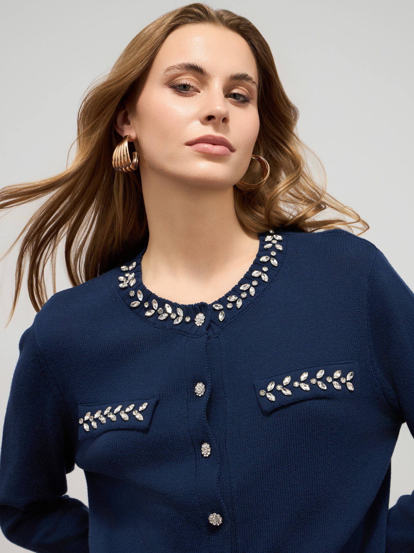 Cardigan misto cotone con dettagli gioiello image number 2