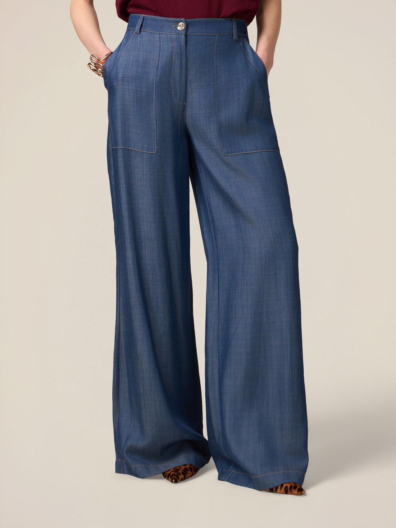 Palazzo-Jeans aus Tencel-Satin image number 3