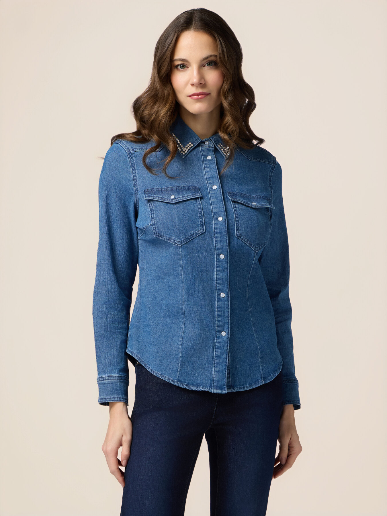 Denim shirt with snap buttons image number 0
