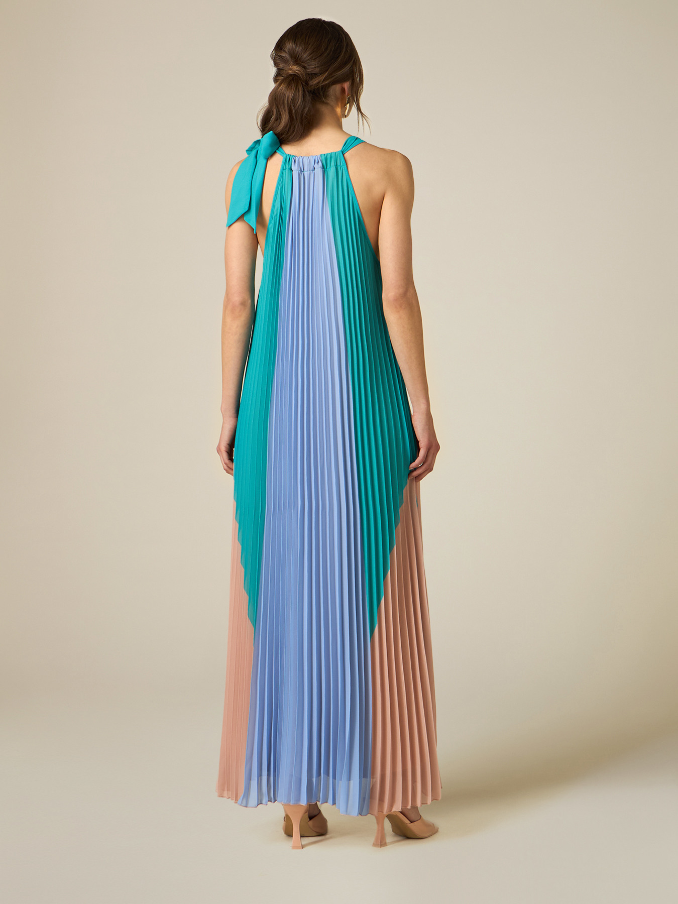 Rochie lungă plisată colour block image number 2