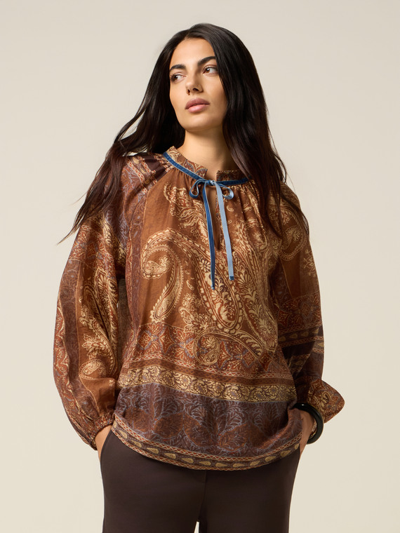 Patterned blouse with bow