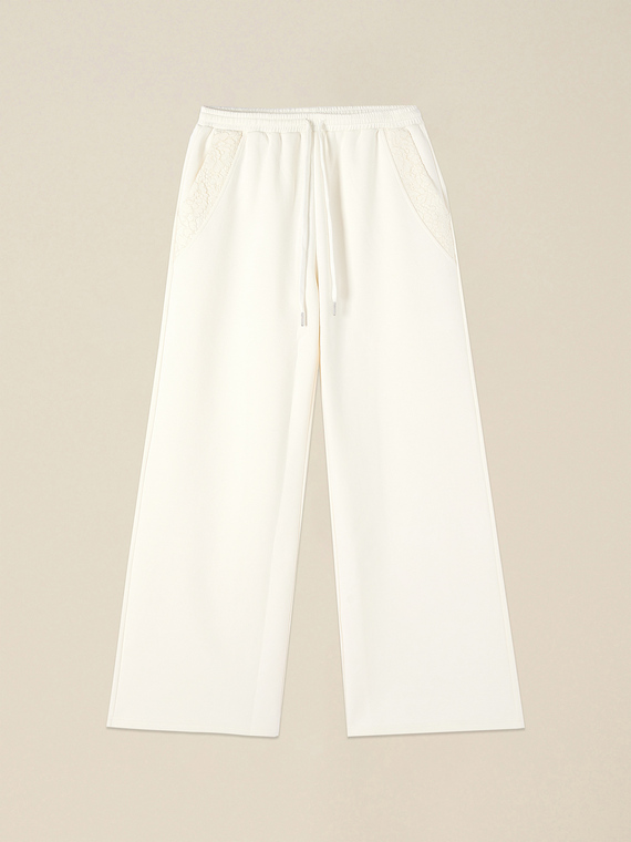 Pantaloni joggers din molton cu dantelă