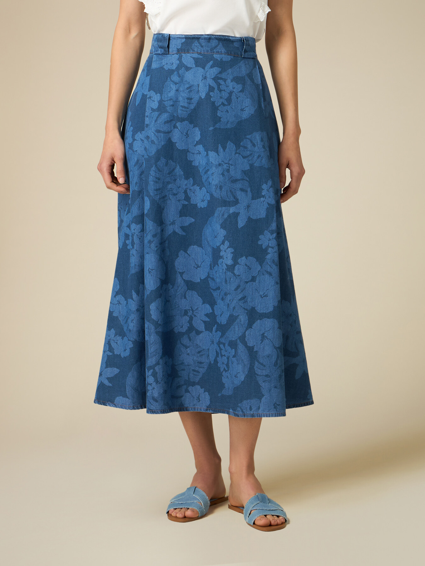 Gonna midi effetto denim fantasia image number 3