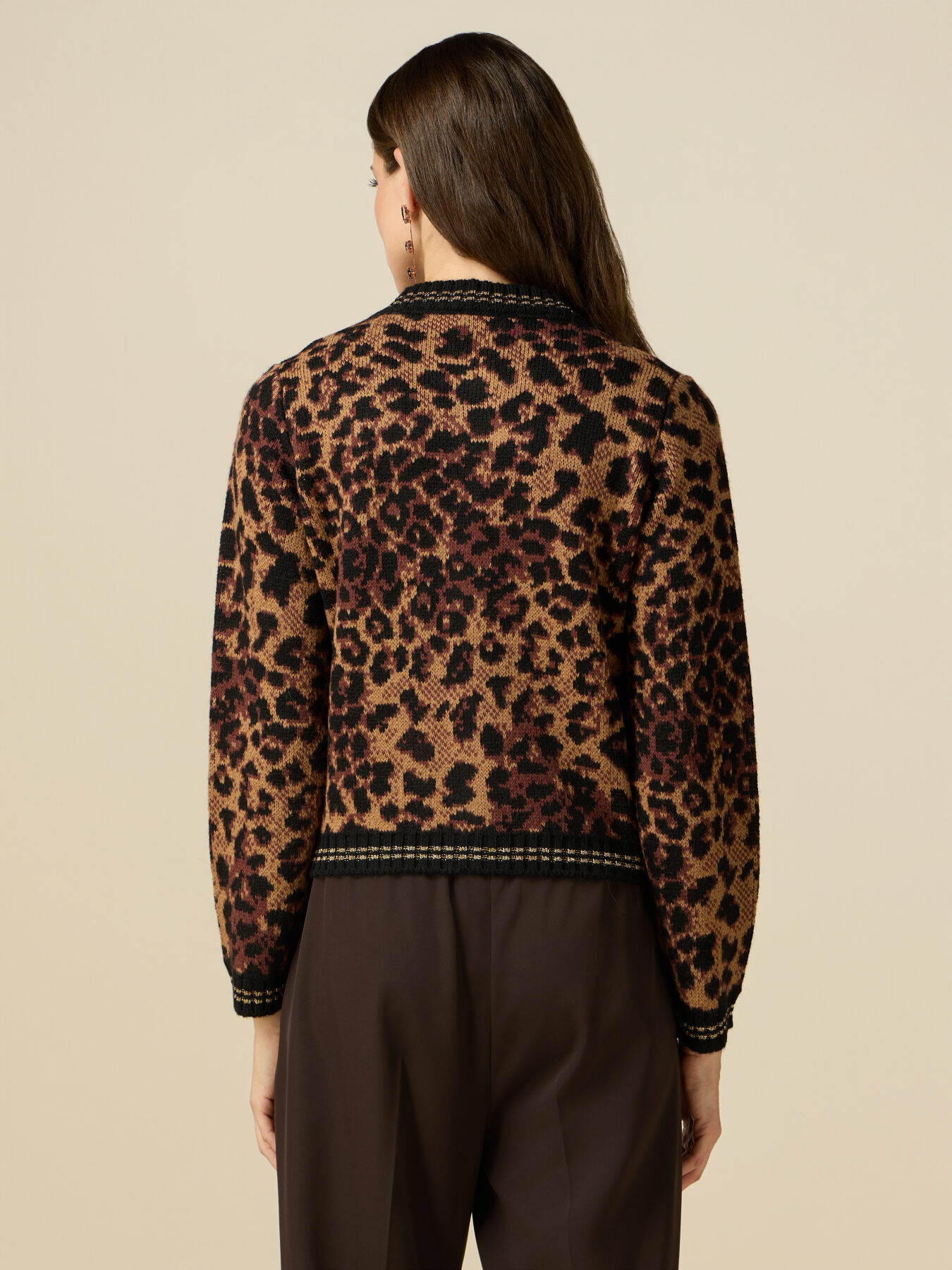 Cardigan court motif animalier de laine m&eacute;lang&eacute;e image number 1