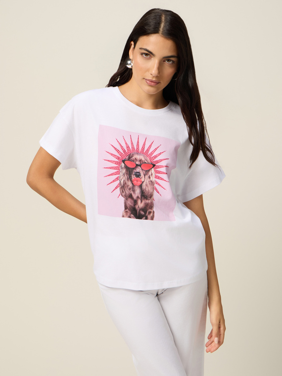 Jersey-T-Shirt mit Druck und Applikationen