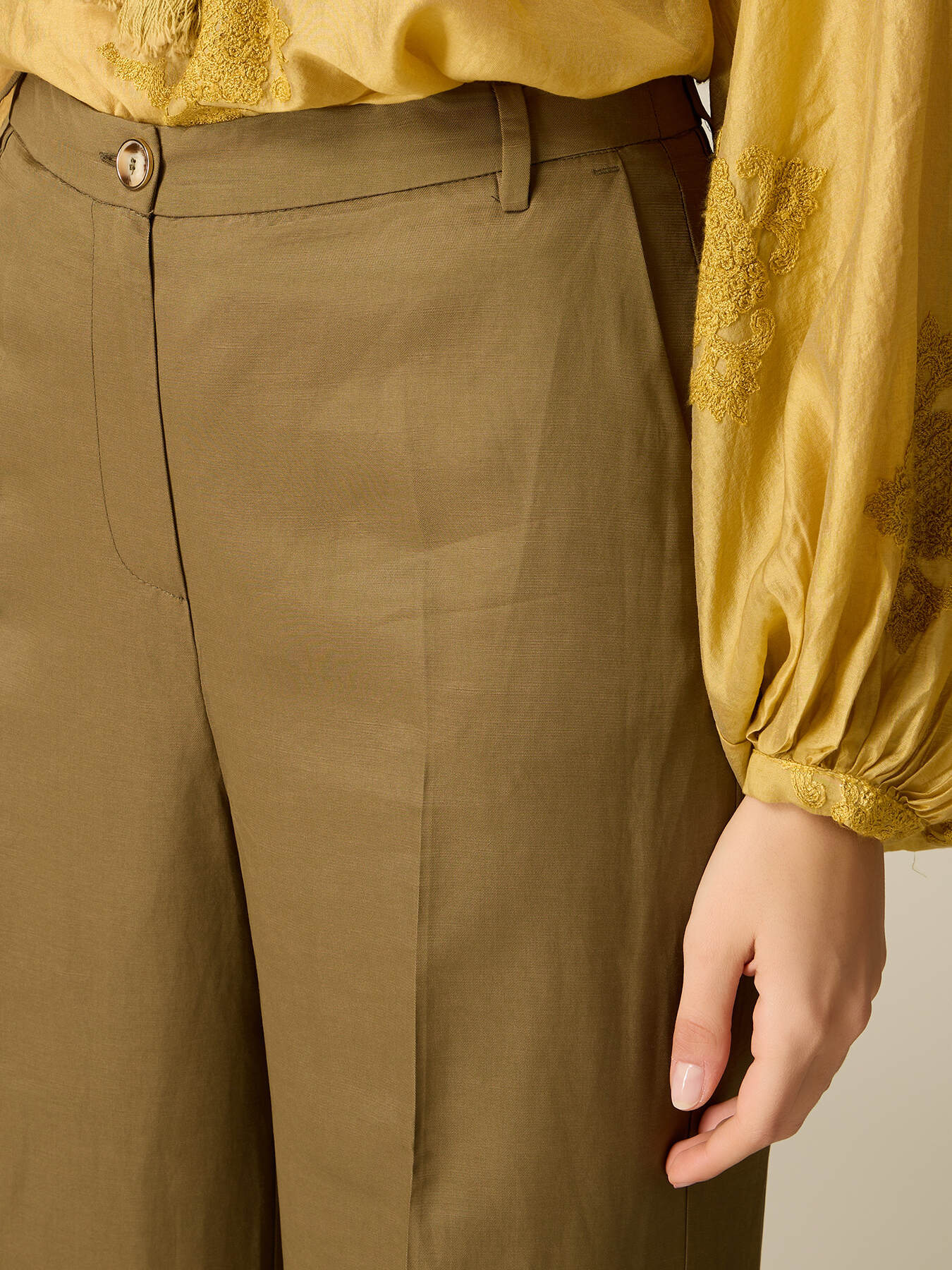 Pantalon palazzo en tissu m&eacute;lang&eacute; lin image number 2