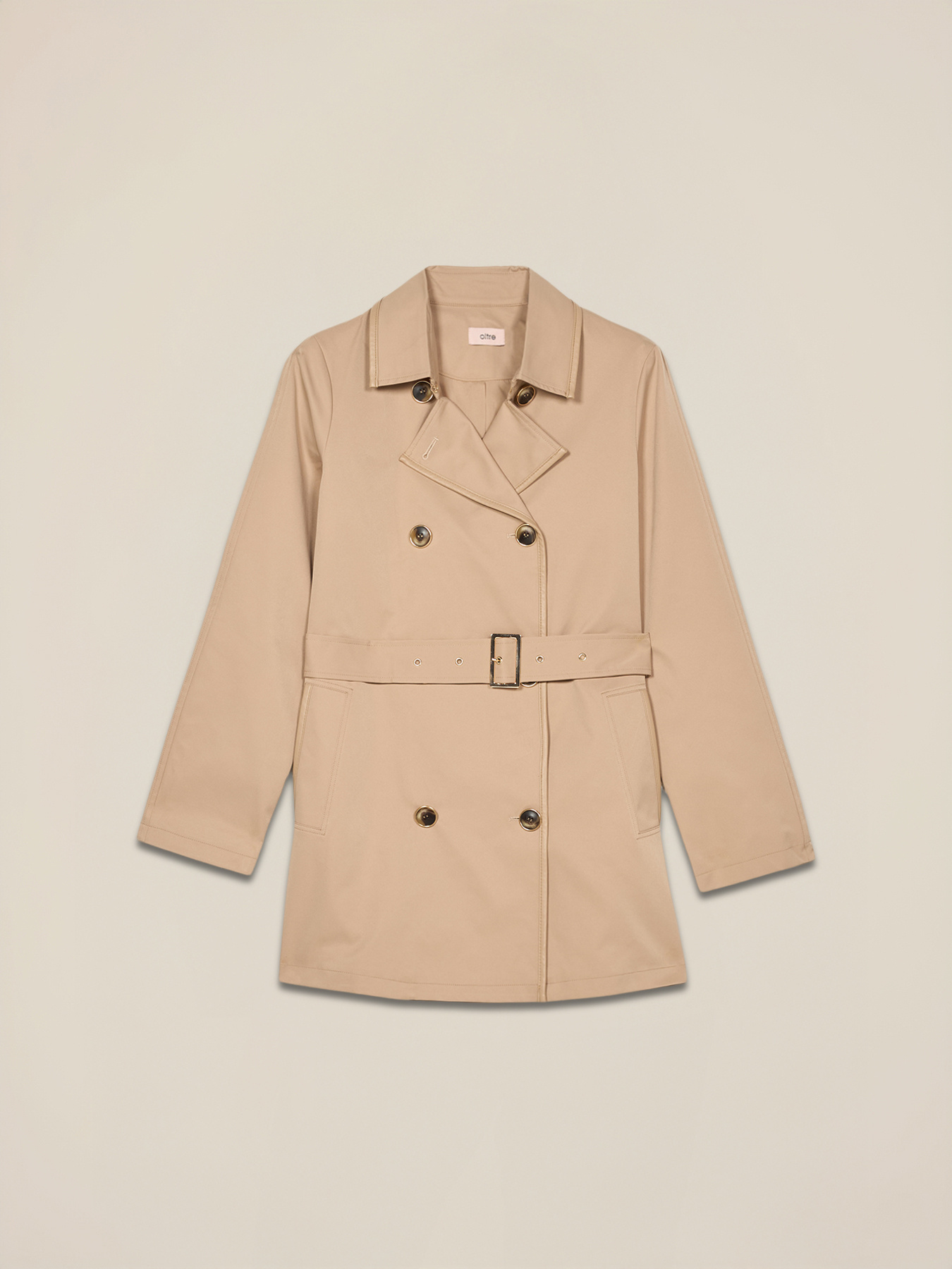 Trench coat with coated fabric trim