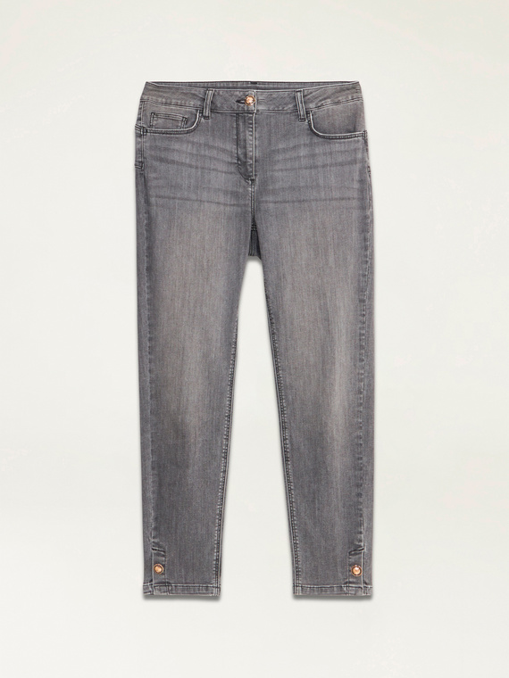 Graue Skinny-Jeans mit Schmuckknöpfen