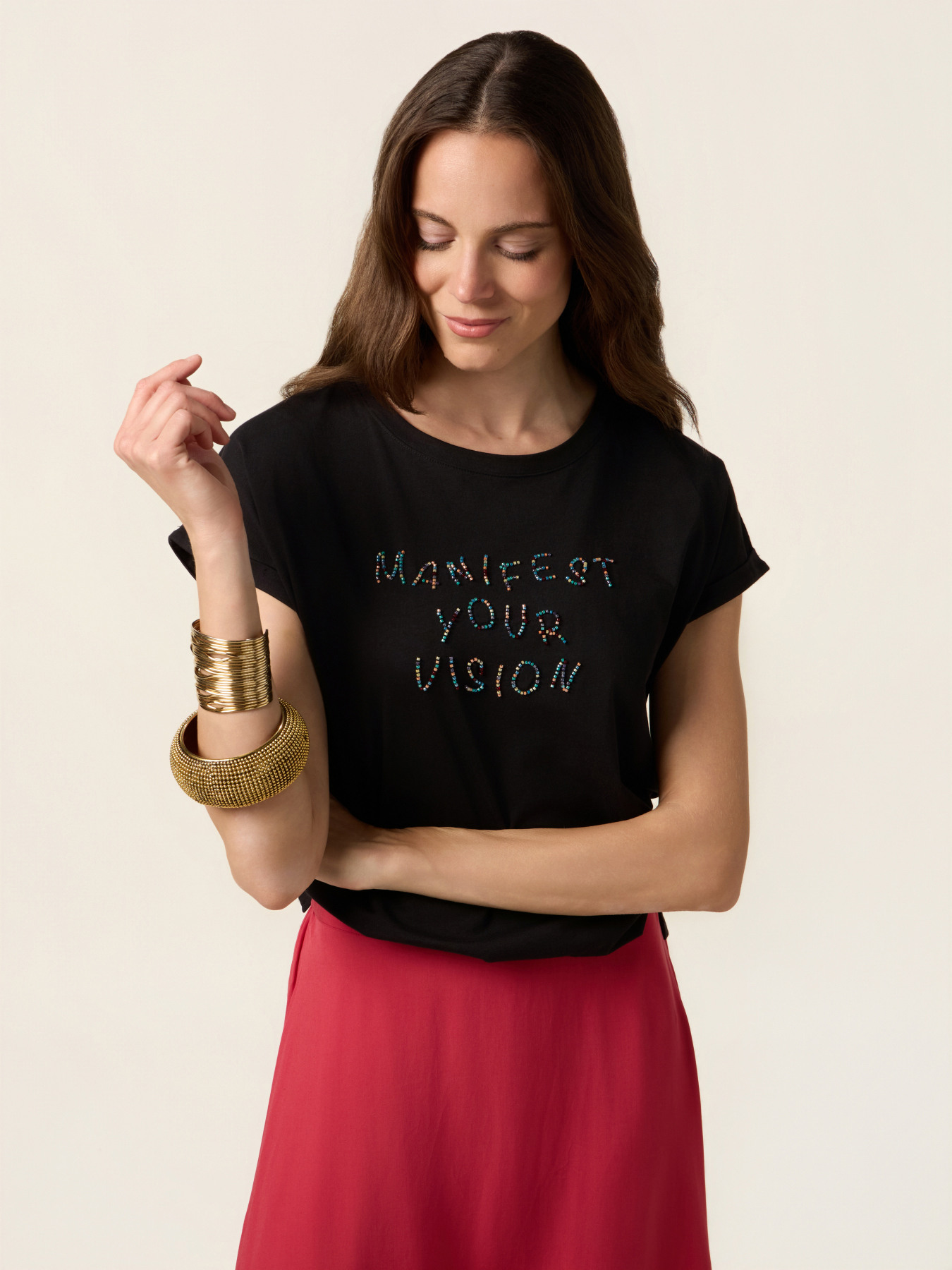 Camiseta de punto con bordado de letras image number 0