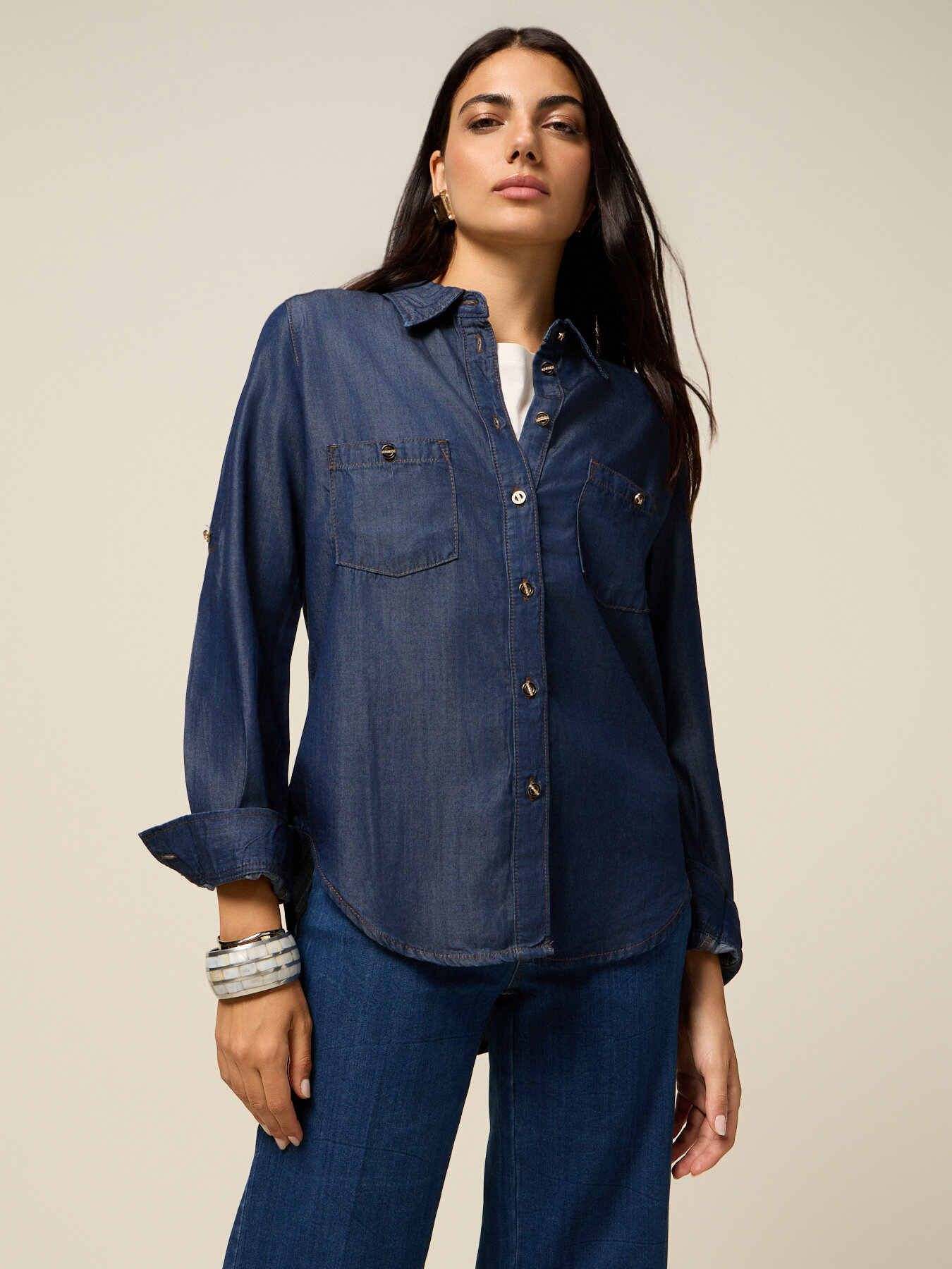 Tencel shirt with denim effect image number 0