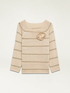 Striped sweater with flower brooch image number 3