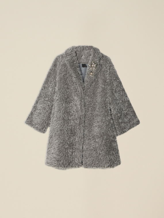 Oversized teddy coat with pins