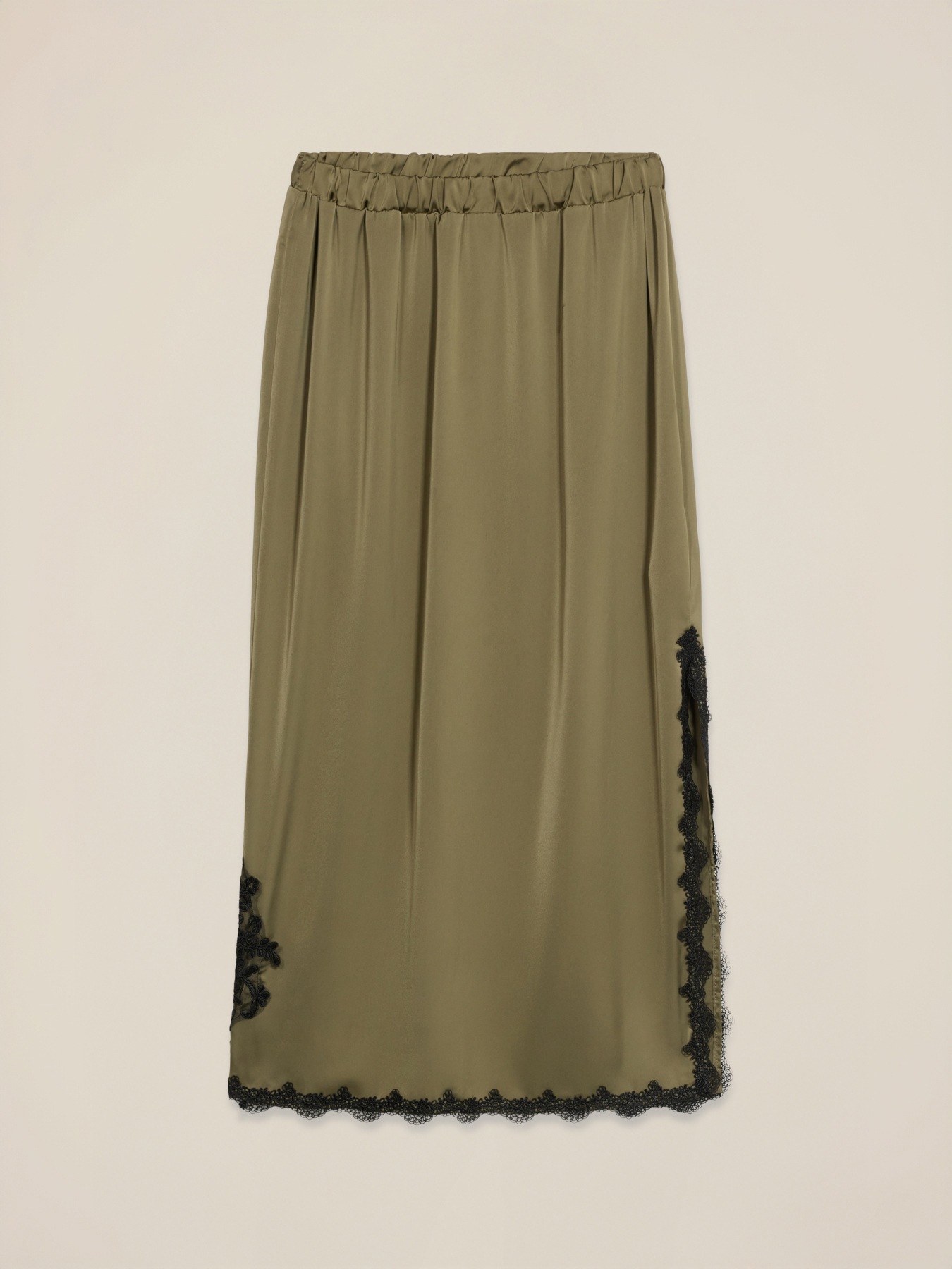 Midi pencil skirt in satin with lace image number 4