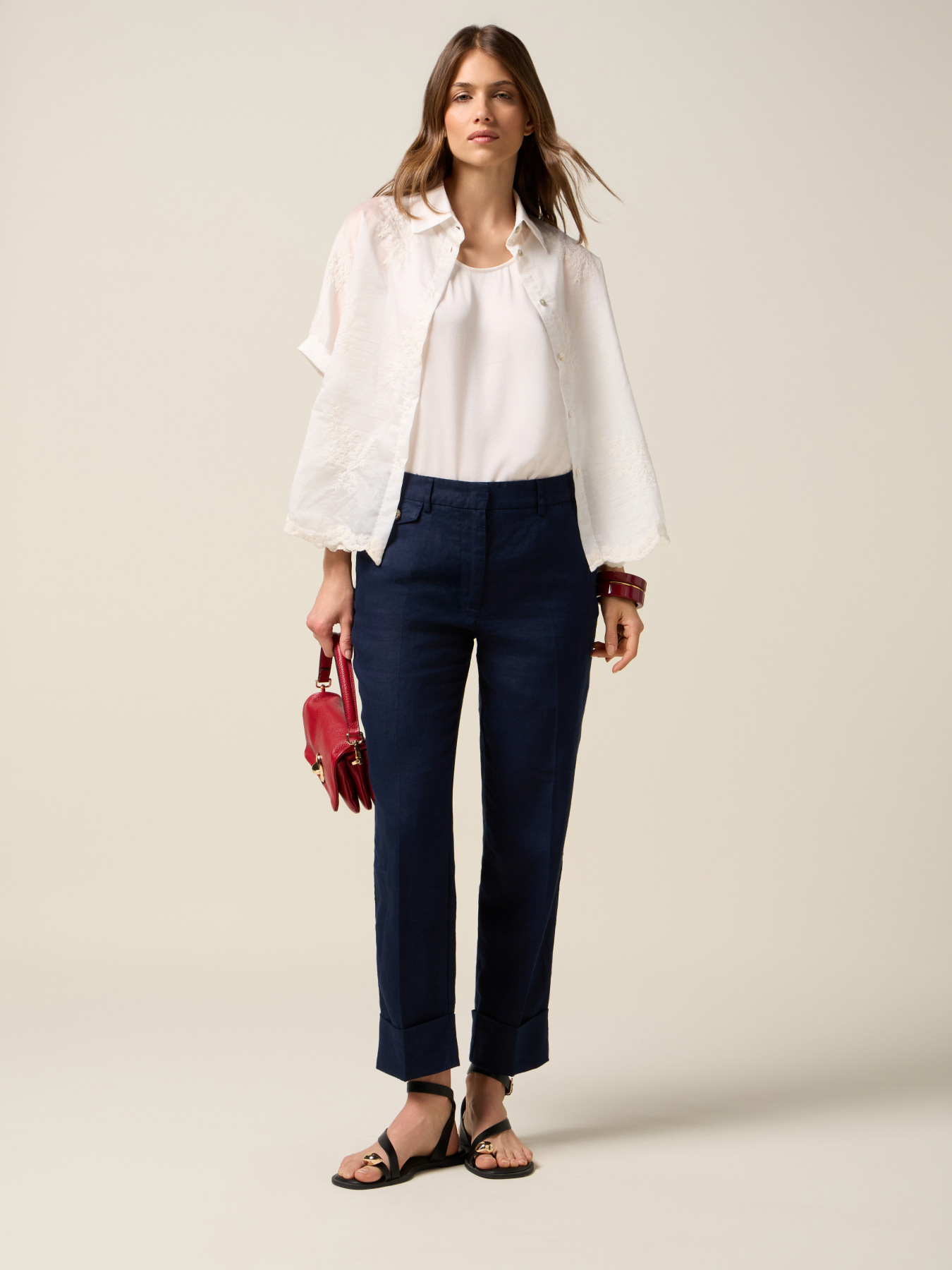 Pantalones chinos de lino con dobladillo image number 0