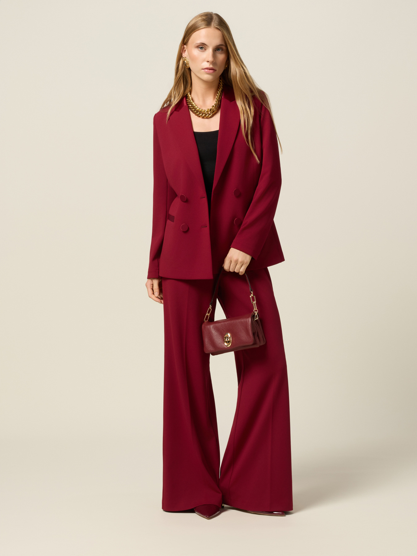 Wide-leg palazzo pants in crepe fabric image number 0