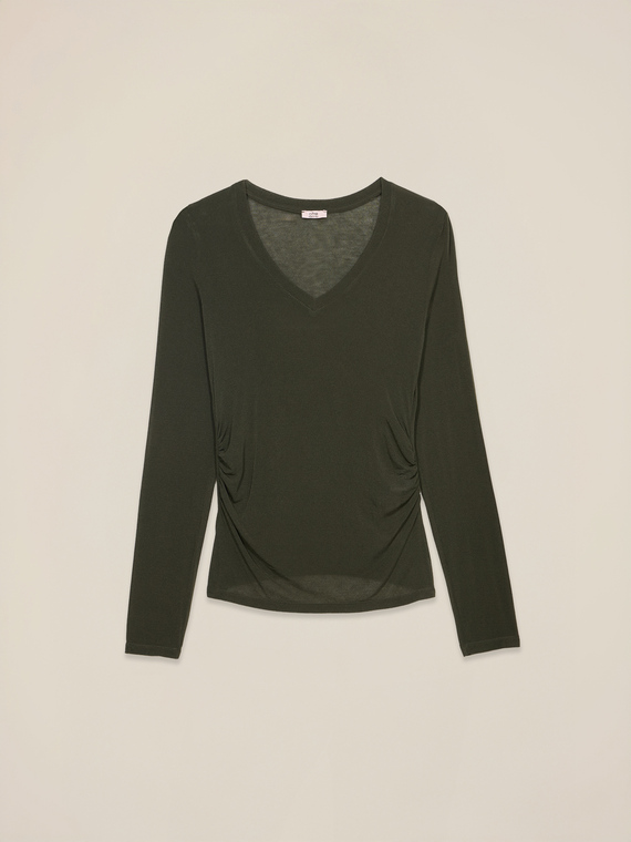 T-shirt scollo a V misto cashmere