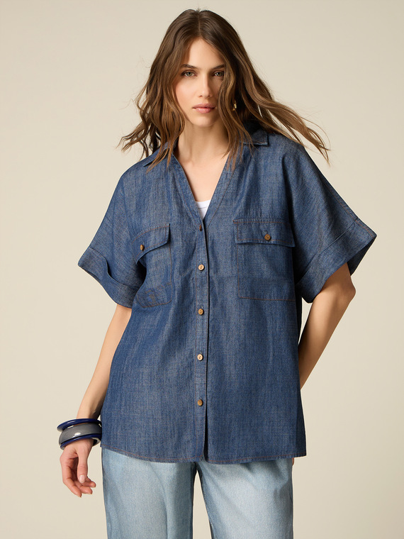 Oversized denim-effect shirt