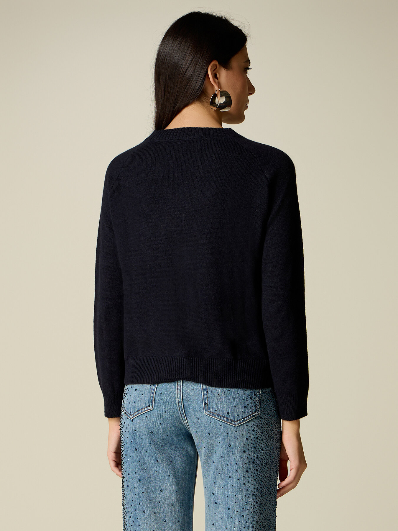 Wool-blend sweater with intarsia pattern and stud details image number 1