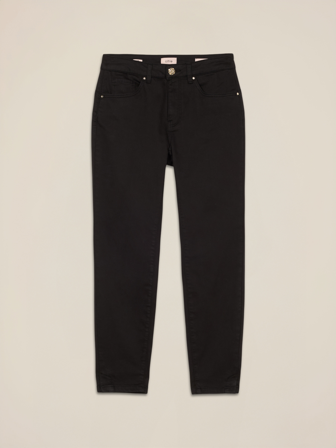 Pantaloni skinny din bumbac și tencel cu nasture bijuterie image number 4