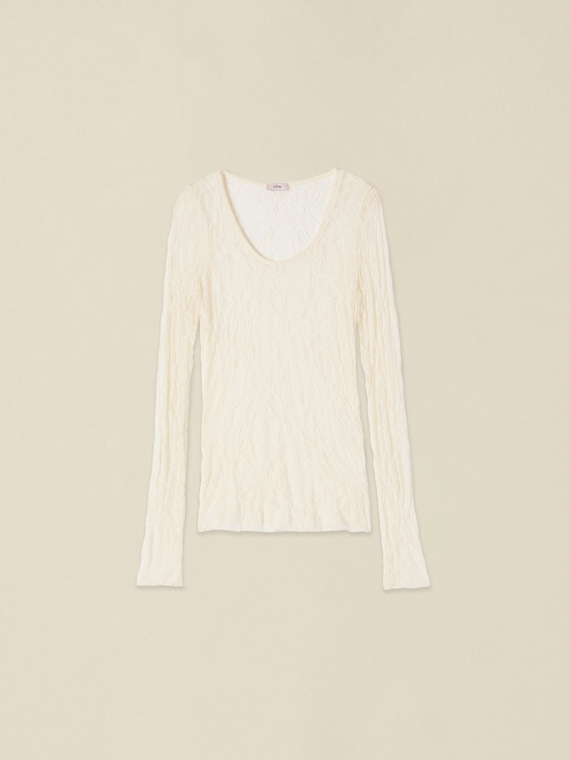 Long-sleeve lace T-shirt