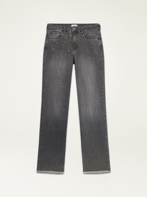 Umweltfreundliche graue Cropped-Jeans mit Nieten