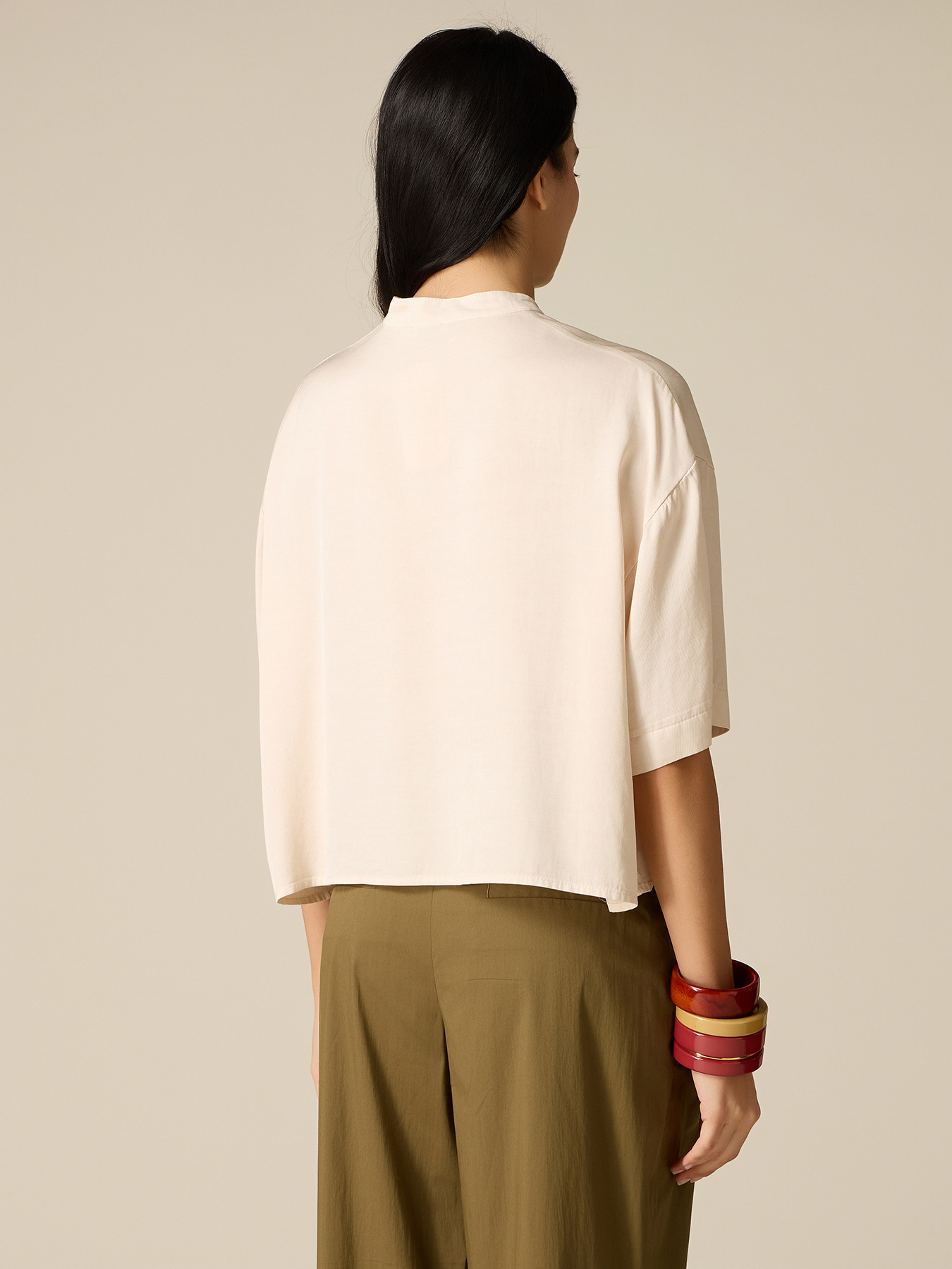 Boxy shirt with mandarin collar image number 1