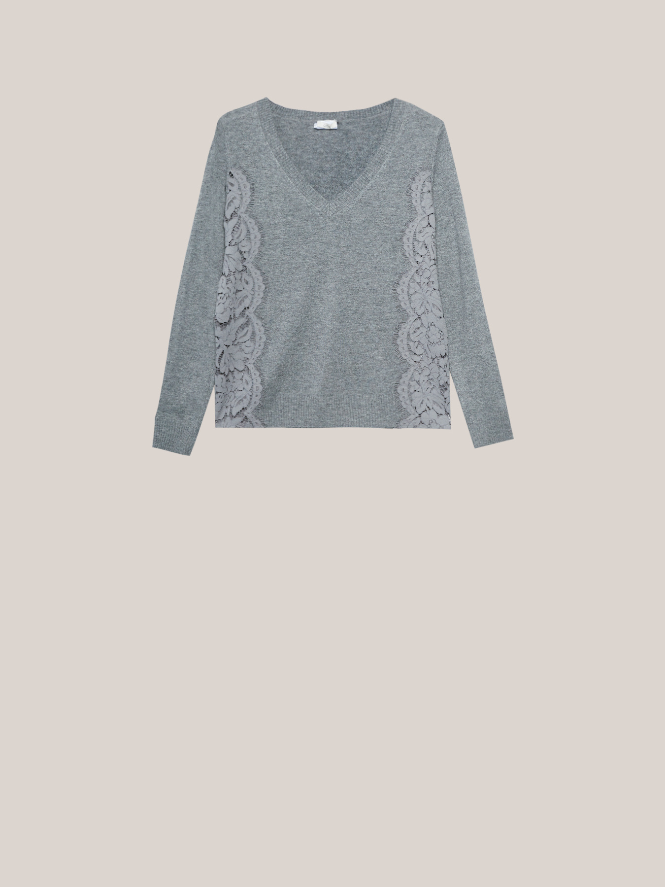 Pull en cachemire m&eacute;lang&eacute; avec dentelle image number 3
