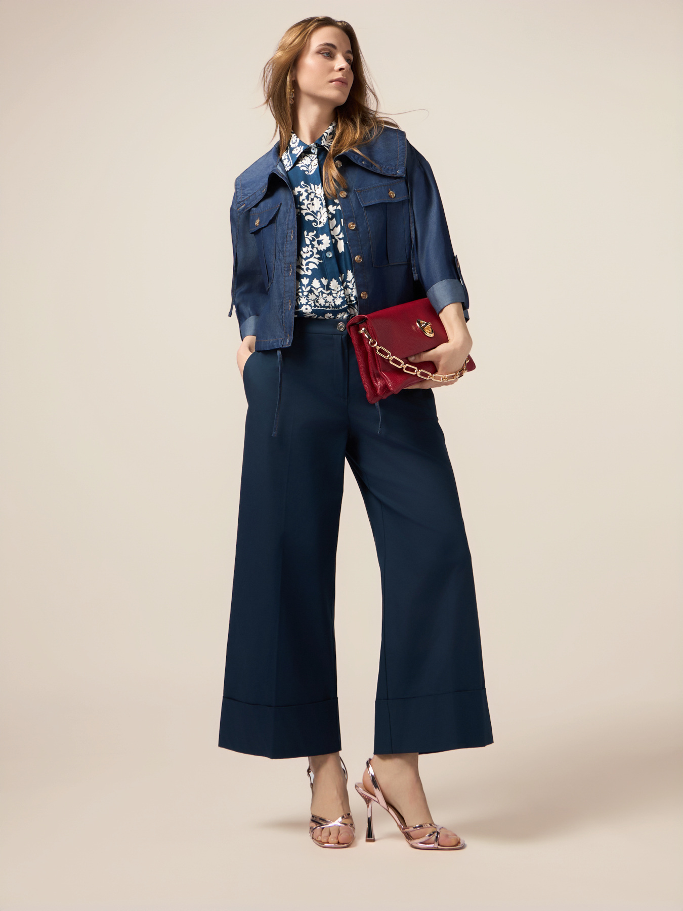 Pantaloni palazzo misto cotone image number 0