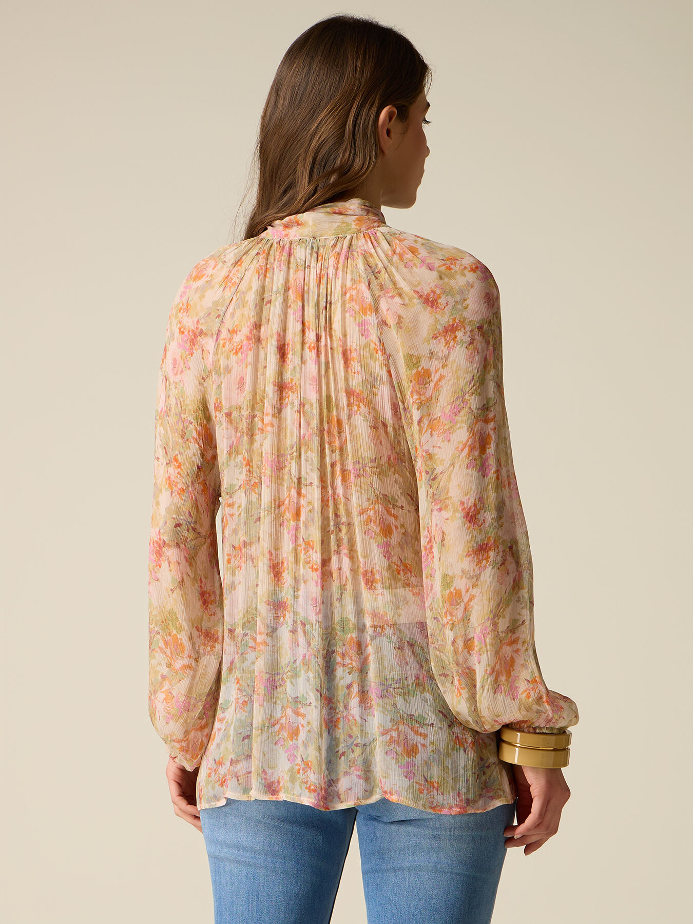 Bluză din viscoză plisată cu fundă image number 1