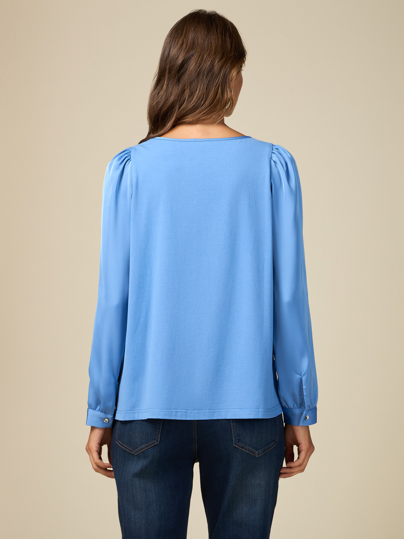 Bluse aus zwei verschiedenen Materialien mit langen &Auml;rmeln image number 1
