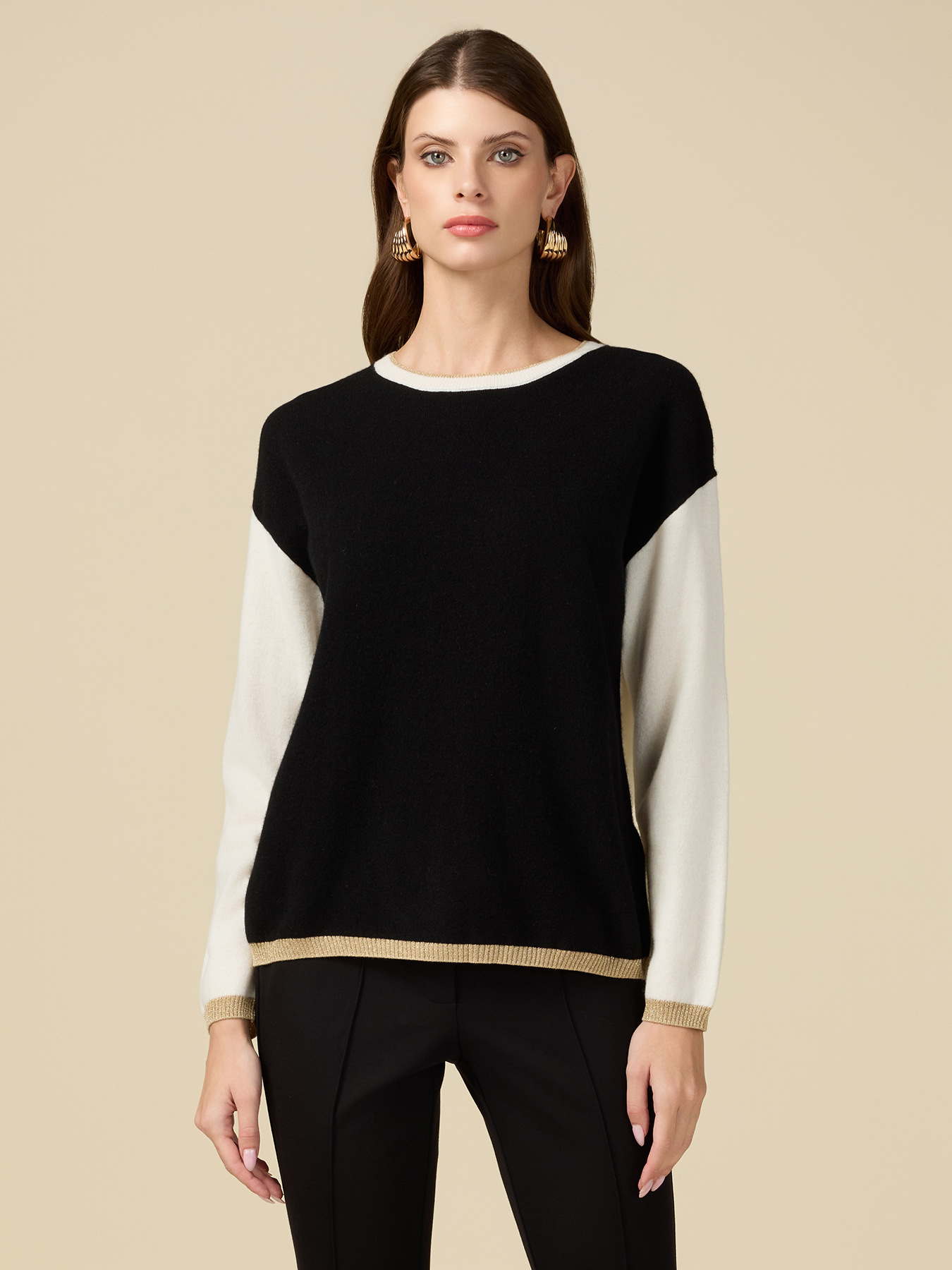 Block colour jumper with lurex trims image number 0