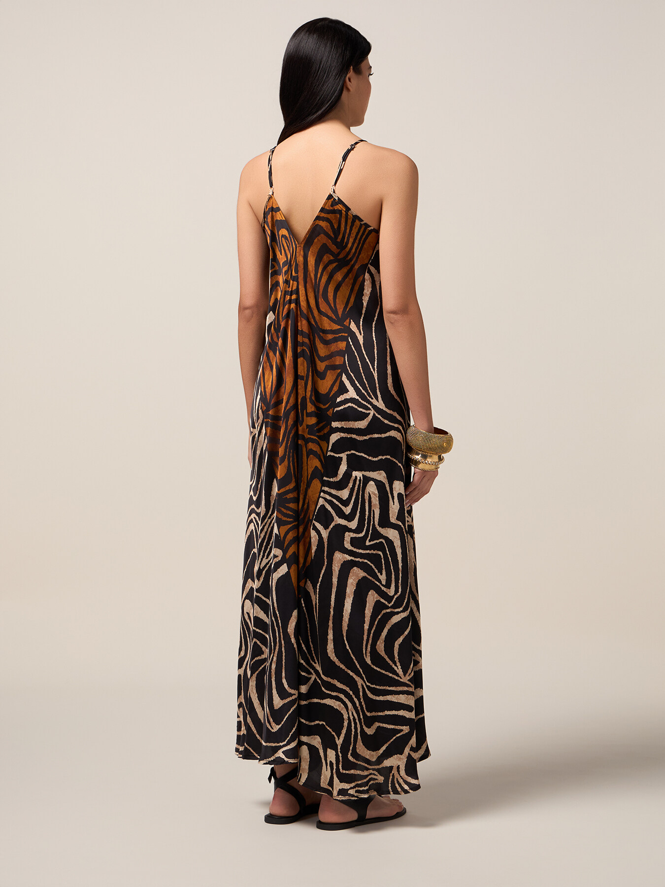 Rochie lungă din satin cu imprimeu image number 1