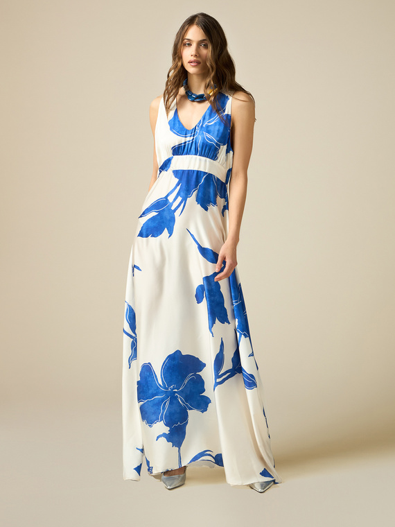 Long dress in floral satin