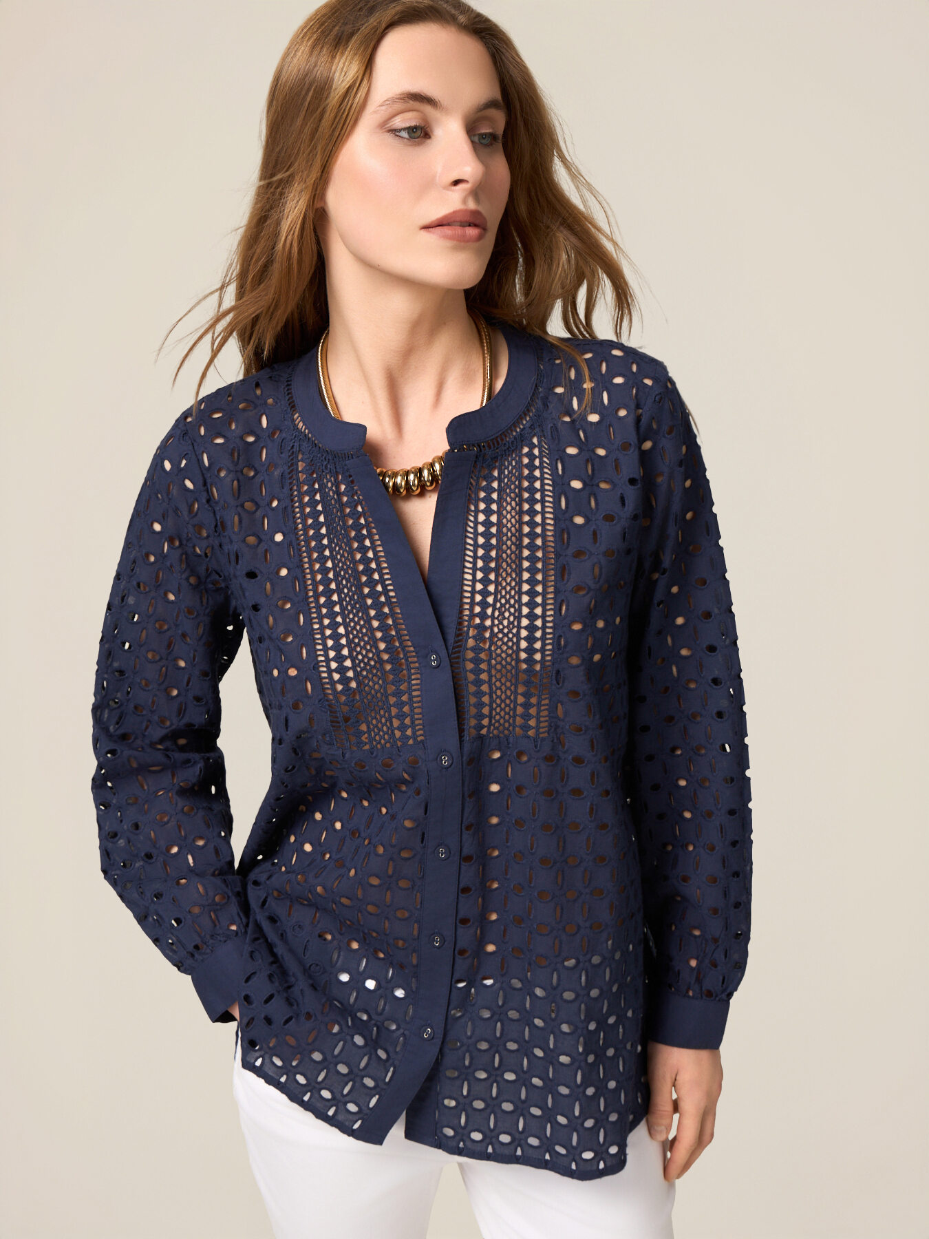 See-through eyelet blouse image number 0