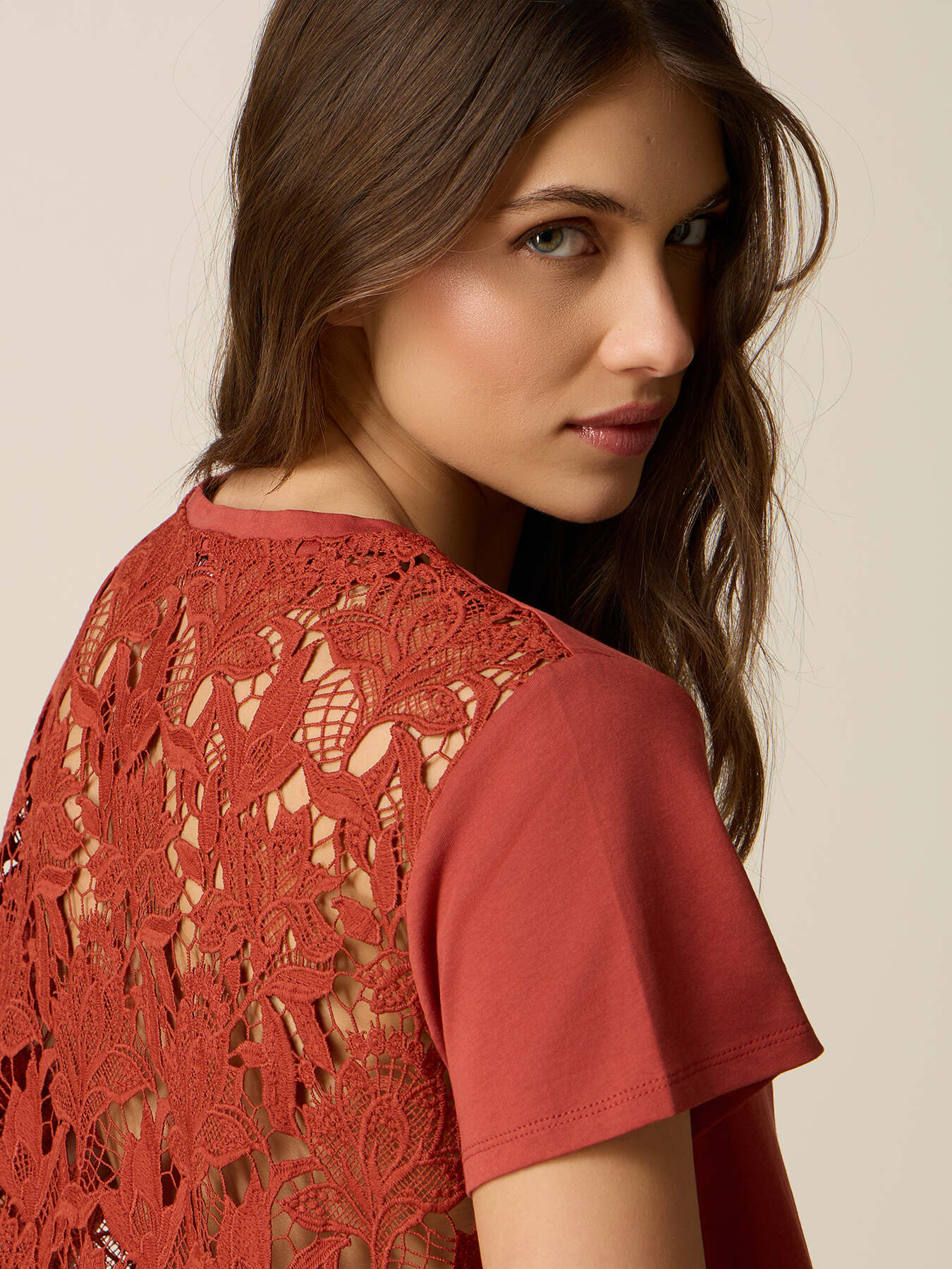 T-shirt with lace back panel image number 2