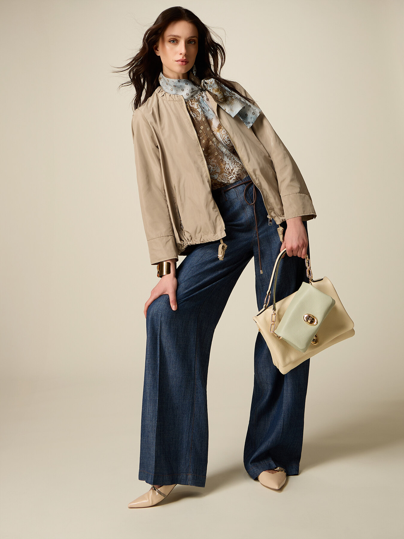 Pantaloni palazzo cu efect denim image number 0
