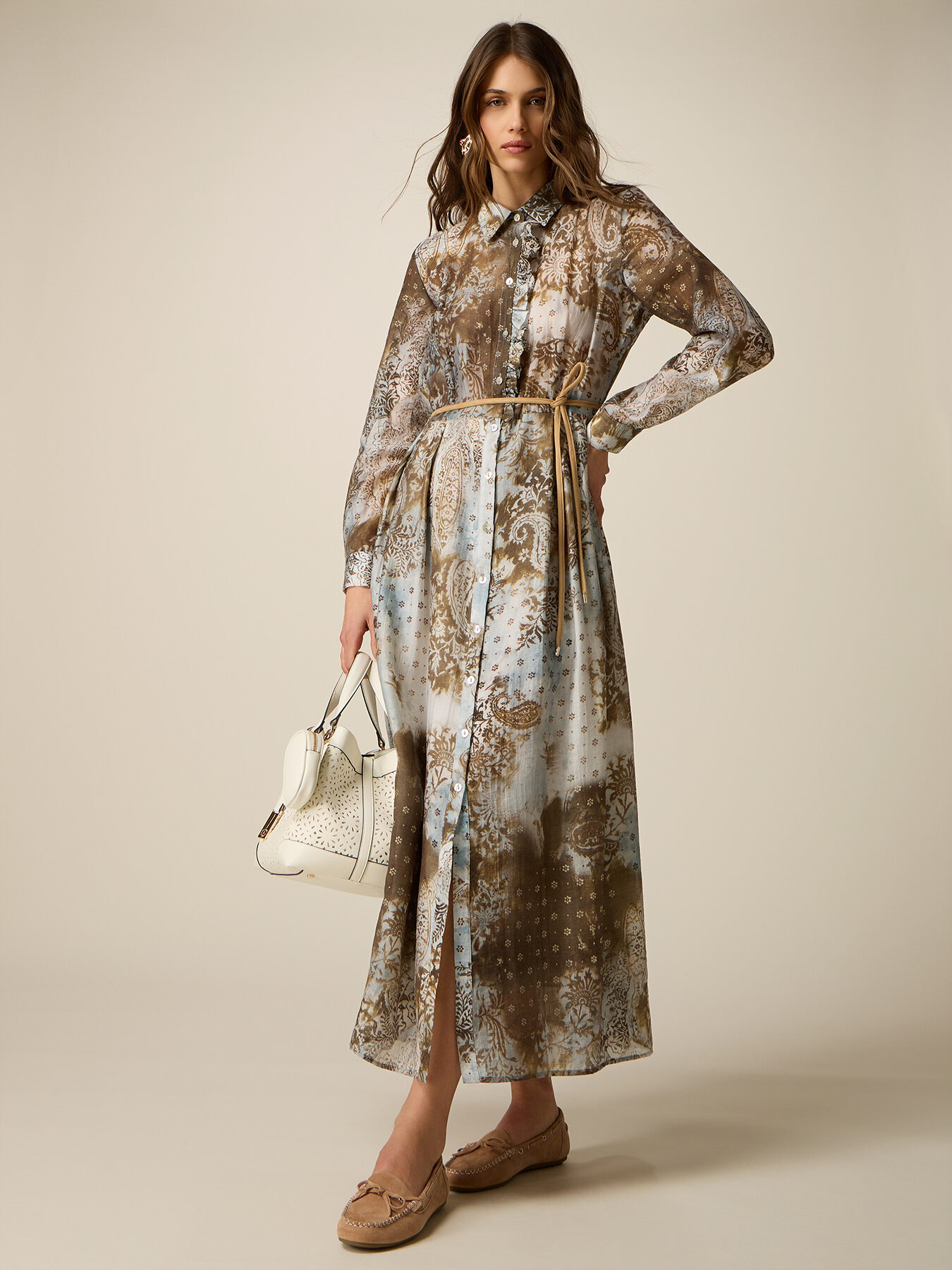 Long patterned shirt dress image number 0