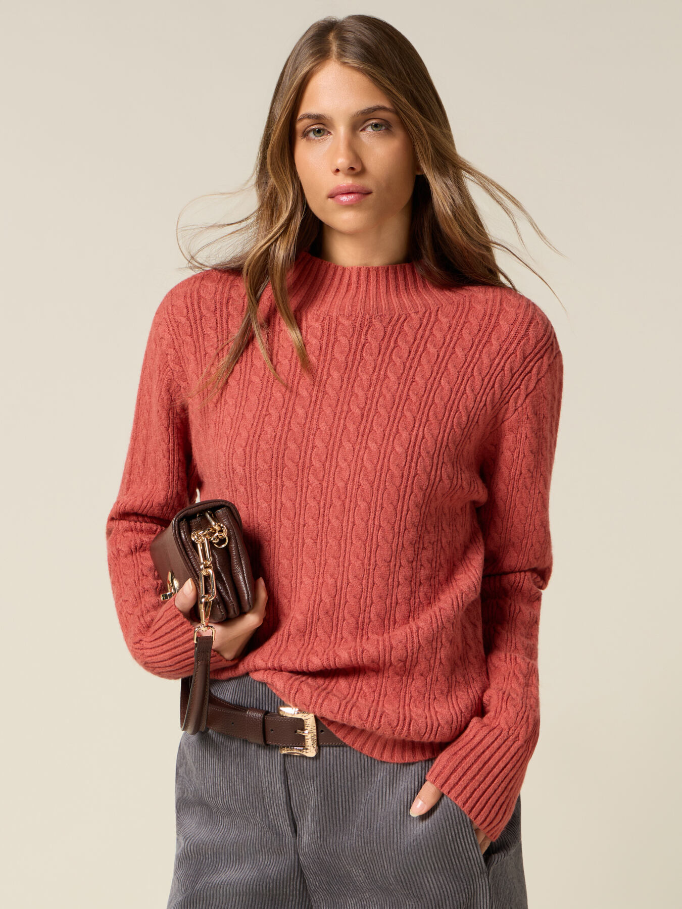 Turtleneck sweater with cable knit image number 3