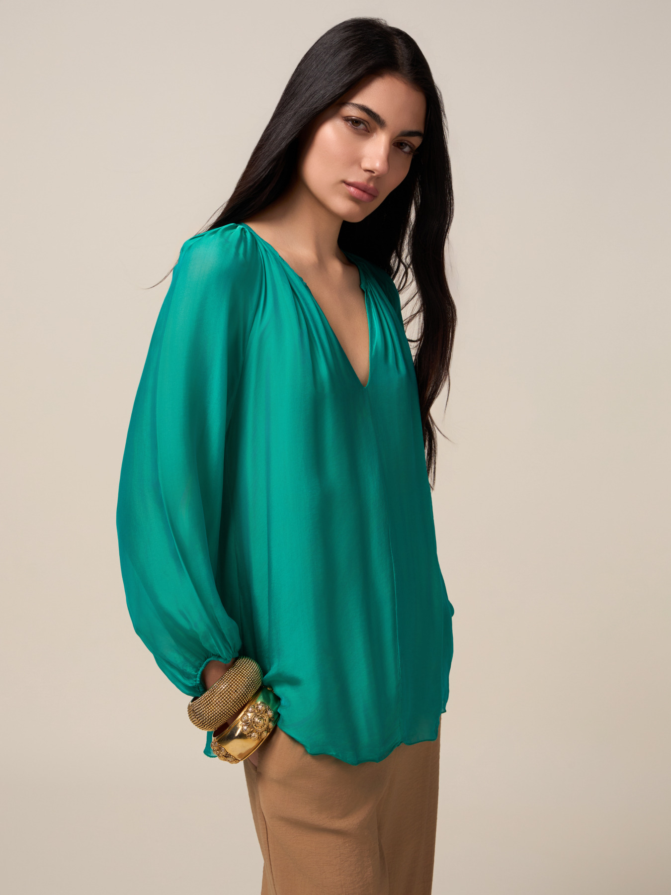 Blusa fluida mezcla de seda image number 0
