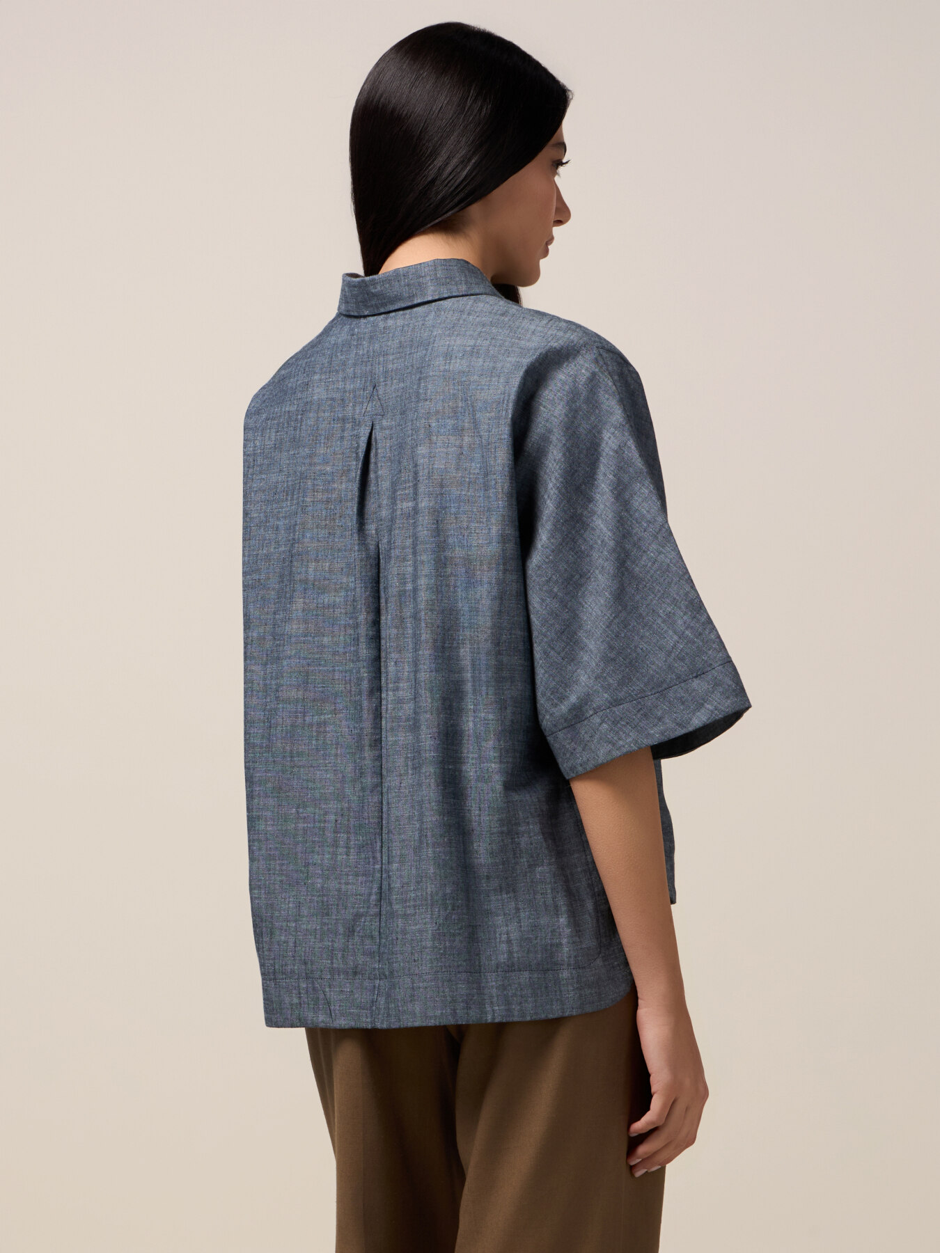 Camisa oversize mezcla de lino efecto denim image number 1