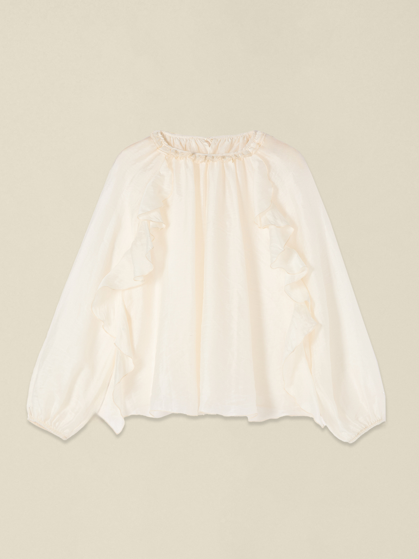 Bluză din voal din amestec de in cu volane image number 3