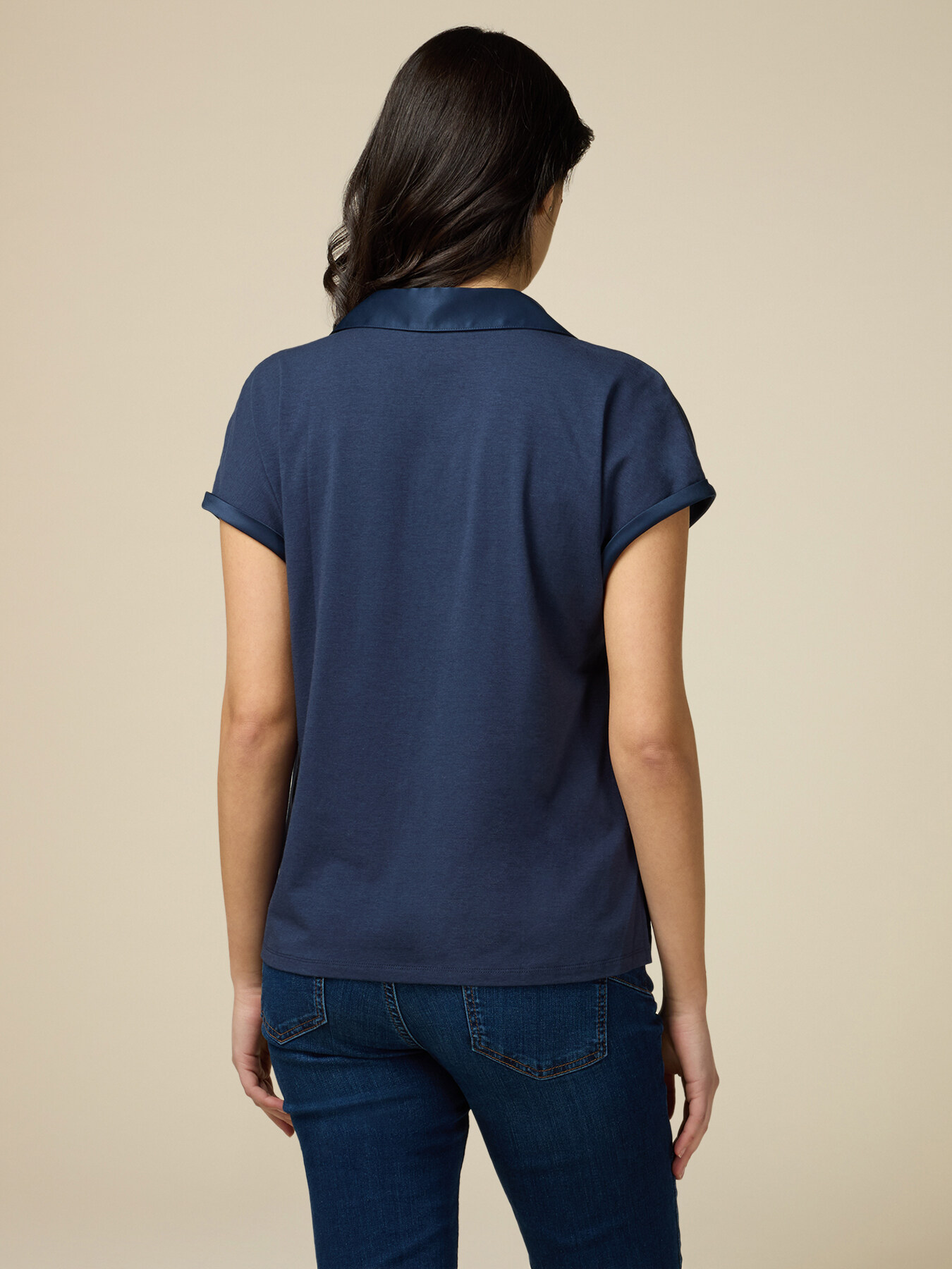 Dual-fabric polo shirt image number 1