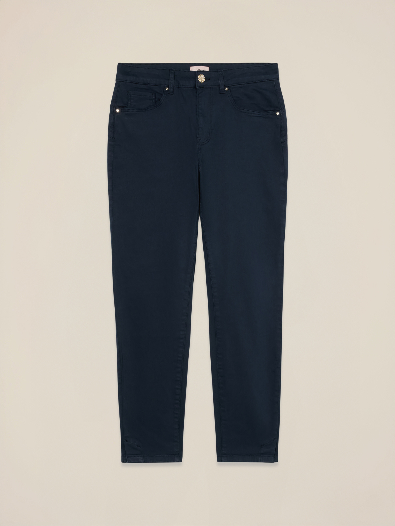 Pantaloni skinny din bumbac și tencel cu nasture bijuterie image number 4