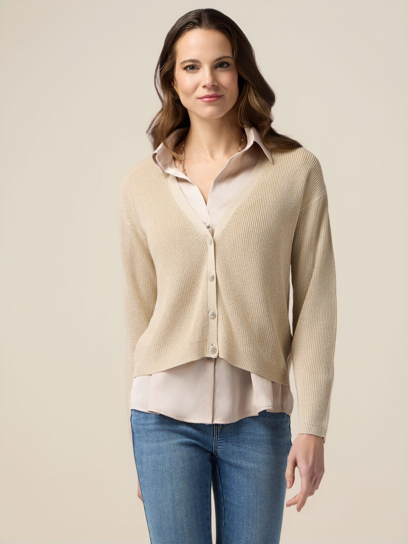 Lurex-Strickjacke mit Schmuckkn&ouml;pfen image number 0