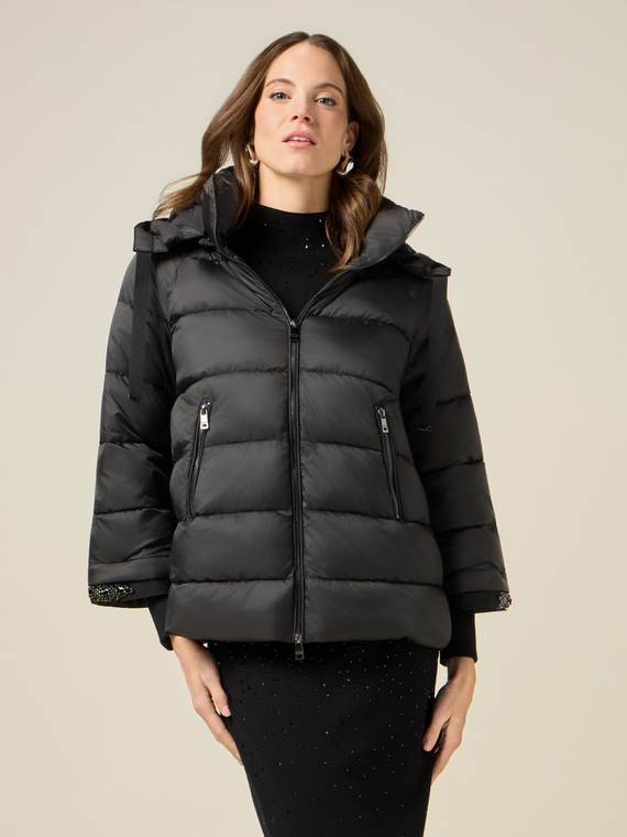 Short down jacket with jewel trim